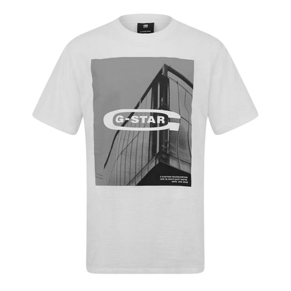 G-Star Mens Graphic Print Drop Tail Relaxed Fit T-Shirt / White